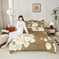 thumbnail image 5 of Manfei Retro Ustic Flower Queen Comforter Set,Natural Plant Bedding Sets,Brown Beige Bedding Comforter Set For Girls Boys,Super Cozy Room Decor Reversible,3-Piece, 5 of 9