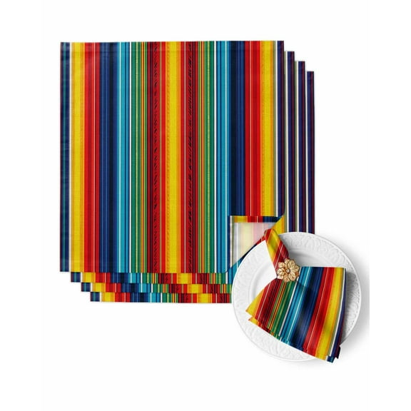 Cloth Napkins Boho Ethnic Mexican Stripes Washable Soft Kitchen Dinner Napkin Set of 4,Native Colorful American Stripe Reusable Cocktail Napkins for Wedding Holiday Party Event,20x20In