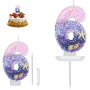 Birthday Candles, Number 6 Candle, Mermaid Theme Birthday Cake Decorations, Happ