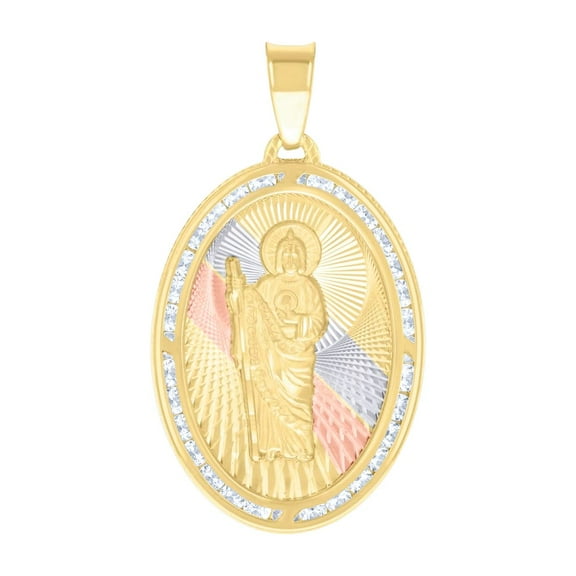 10k Tri-color Gold Mens Oval St. Jude Religious Charm Pendant 40x22.3mm Wide Necklace for Men