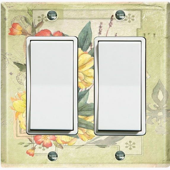 Metal Light Switch Plate Cover Floral Nature Postcard Newspaper Damask Green FLW092