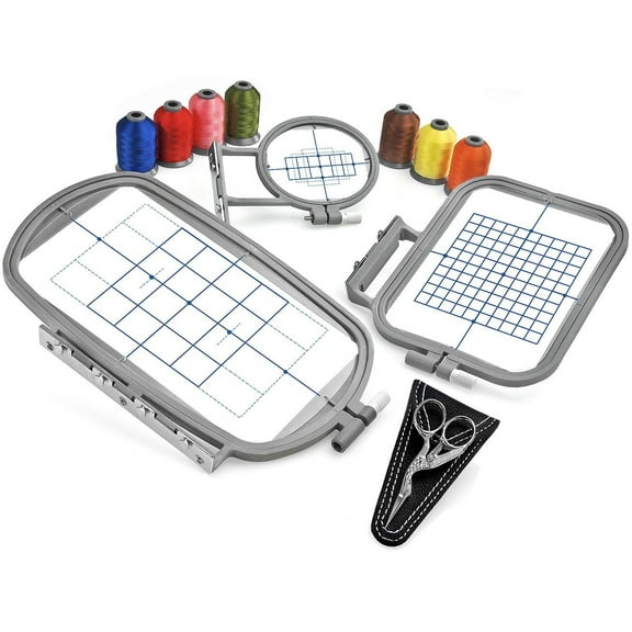 3-Hoop Embroidery Package w/ Embroidery Thread and Scissors for Brother 4" x 4" Embroidery Machines