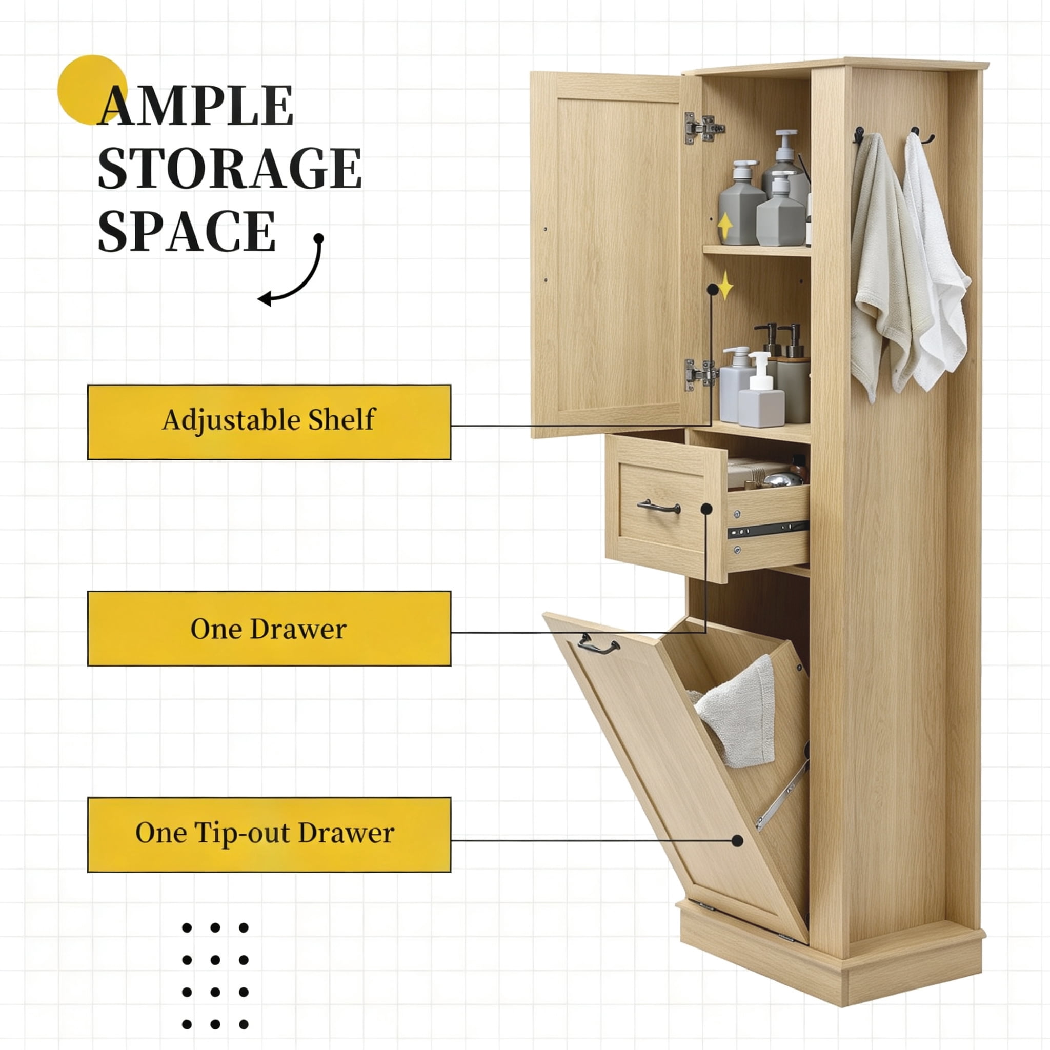 Anpport 67.8" Tall Storage Cabinet, Soft Close Doors & Adjustable Shelves, Freestanding Organizer for Bathroom & Home Organization, Natural