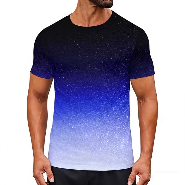 Tops para hombre, blusas y camisas de cuello redondo y manga corta para hombre, blusas y camisas casuales deportivas con estampado degradado divertido para hombre y mujer, blusas vintage de manga cort