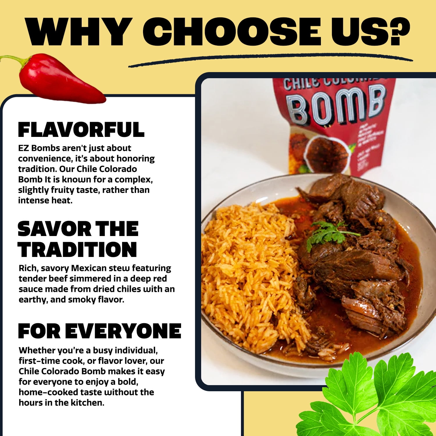 EZ Bombs Chile Colorado, Pack of 2 - Authentic Mexican Seasoning Spice Bomb for Traditional Chile Colorado, Perfect for Family Dinners, Meal Prep, or Weekend Cooking