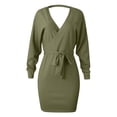 thumbnail image 4 of Vestido de punto sin espalda con cuello en V y manga larga para mujer - Minivestido ajustado de punto cruzado - Conjunto con cinturón para fiesta - S-XXXL, 4 of 5