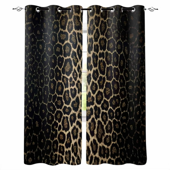 Fsddascl Leopard Print Blackout Curtains for Bedroom/Living Room, Thermal Insulated Kitchen Curtains, Chic Abstract Black Brown Animals Texture Grommet Darkening Window Treatment Drapes 52"x84"x2