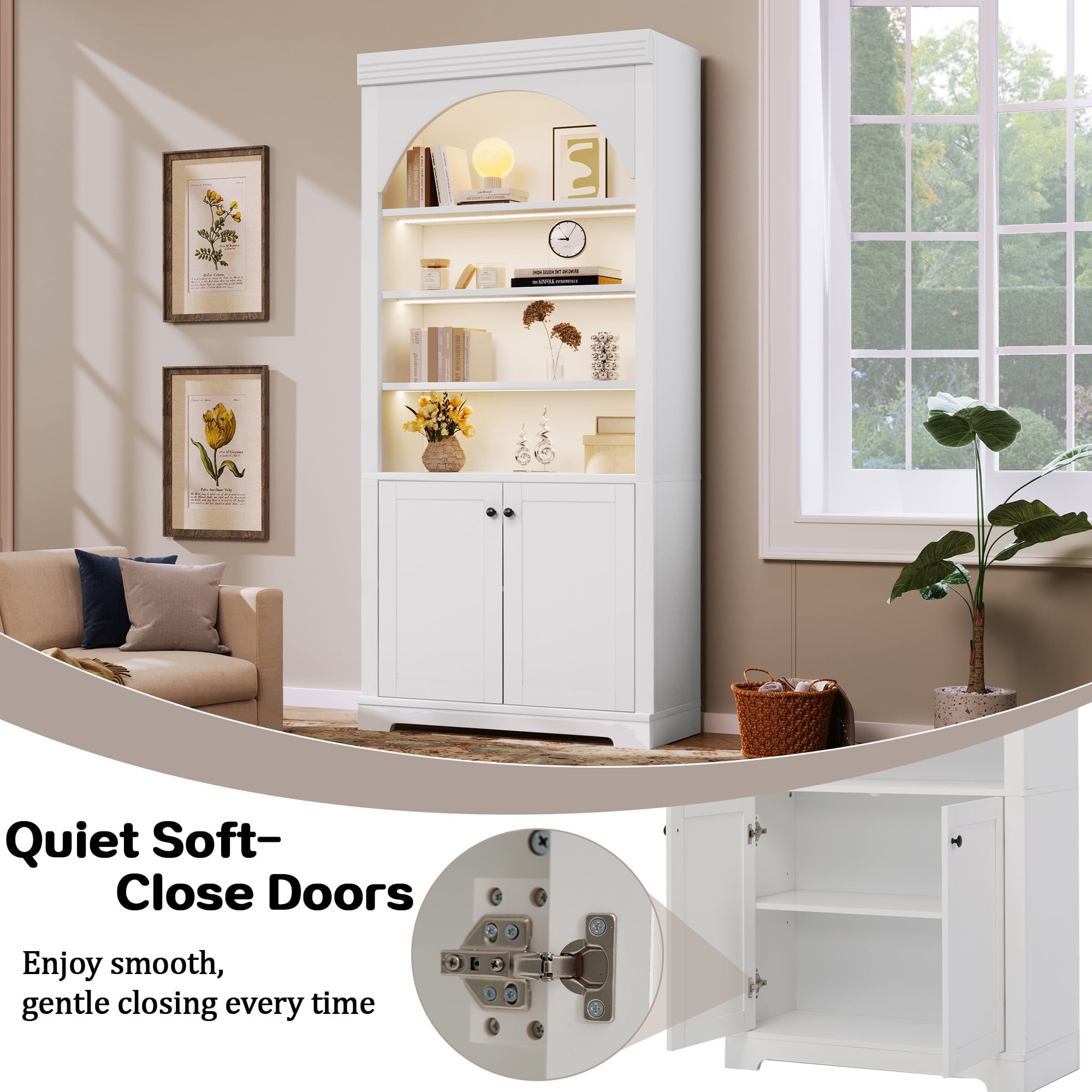 71" Tall Bookshelf Suite with 4-layer LED Lightings, 2 Piece Bookcase with Open Adjustable Shelves