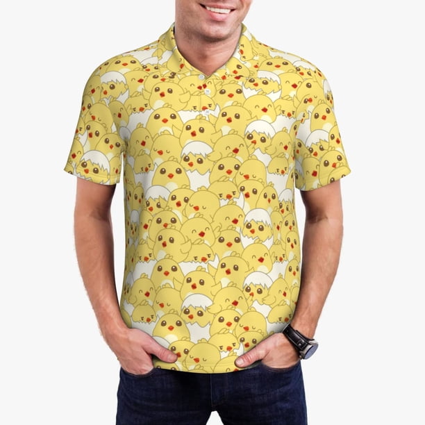 Fotbe Baby Chicks Camiseta Polo de Golf para Hombre con Estampado – Camisa Deportiva Transpirable con Cuello Abotonado-Medium