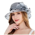 thumbnail image 3 of XINPING Women's Floral Lace Sun Hat, Elegant Wide Brim Tea Party Hat with Flower Embellishments for Events, Weddings and Beach Vacation, 3 of 8