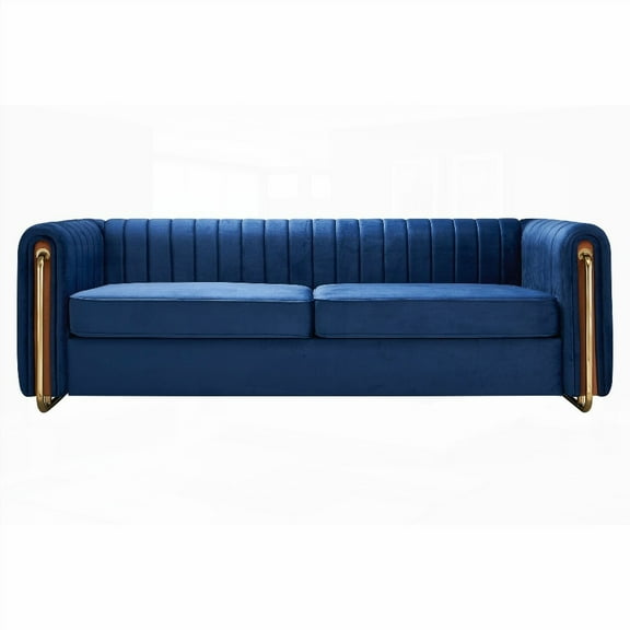 84.25''W Velvet Sofa Couch in Blue for Living Room, Sturdy with Foam-Filled Cushions