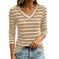 thumbnail image 5 of fatyb 3/4 Length Sleeve Womens Stripe T Shirts V Neck Basic Tee Tops Color Block Womens Tunic Shirts, 5 of 7