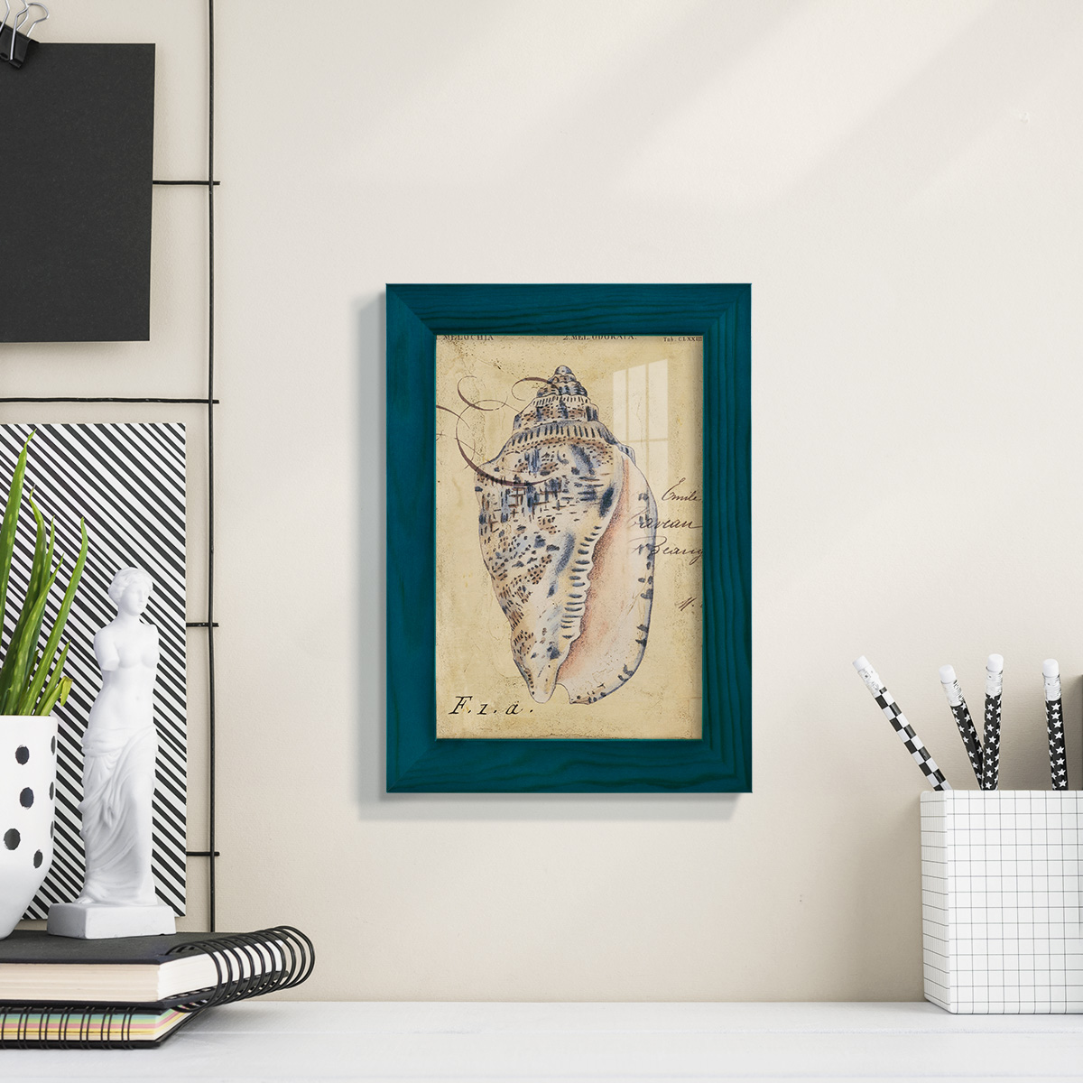 Seashell Ephemera I - Framed Print w/glass - Ocean Blue