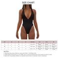 thumbnail image 3 of Traje de baño de mujer de una pieza sin espalda cuello en V profundo cintura alta Color puro almohadilla en el pecho Bikini extraíble negro M, 3 of 4