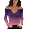 thumbnail image 1 of Birdeem Womens Ladies V Neck Casual Gradient Color T-Shirts Long Sleeve Pullover Blouse Tops, 1 of 1