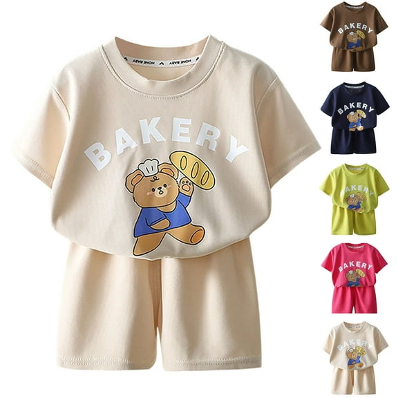 Bovxnpu Boys Girls Summer Outfits 2 Piece, Boys Cotton Short Sleeve T-Shirt and Short Set, Summer Boys And Round Neck Short Sleeved Printed Casual Breathable Set shorts Two-piece Set 4 Years