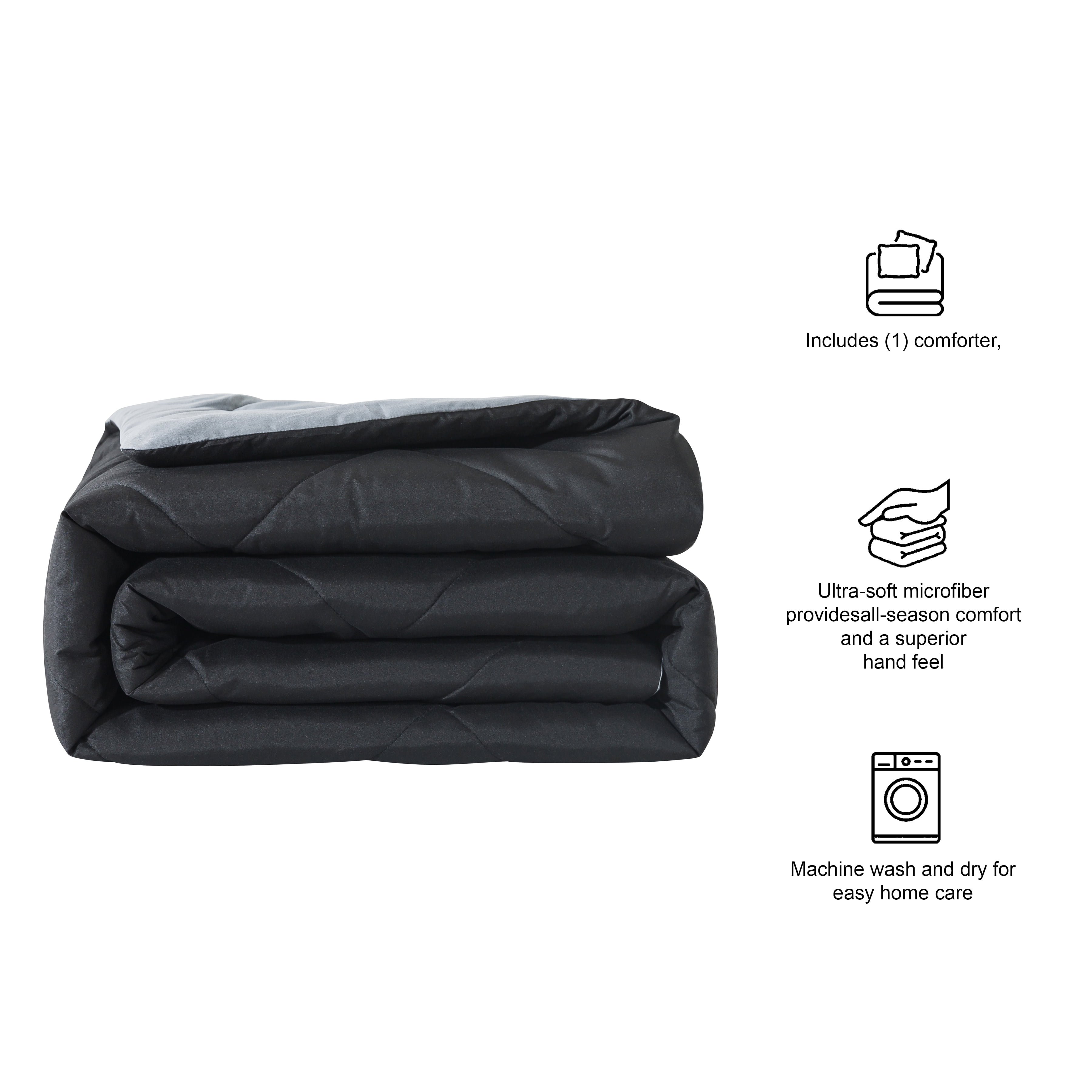 Mainstays 7-Piece Reversible Black Bed in a Bag Comforter Set with Sheets, Queen, Adult, Unisex