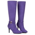 thumbnail image 4 of BLISSFUL STEP Women's Boots Knee High Faux Suede Pointy Toe Stiletto Heel Side Zipper Buckle Boots Purple 6, 4 of 8