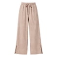 thumbnail image 6 of Atogsazn Womens Summer Wide Leg Striped Pants Casual Loose Split Hem Drawstring Pant with Pocket Trouser Brown S Fashion, 6 of 7