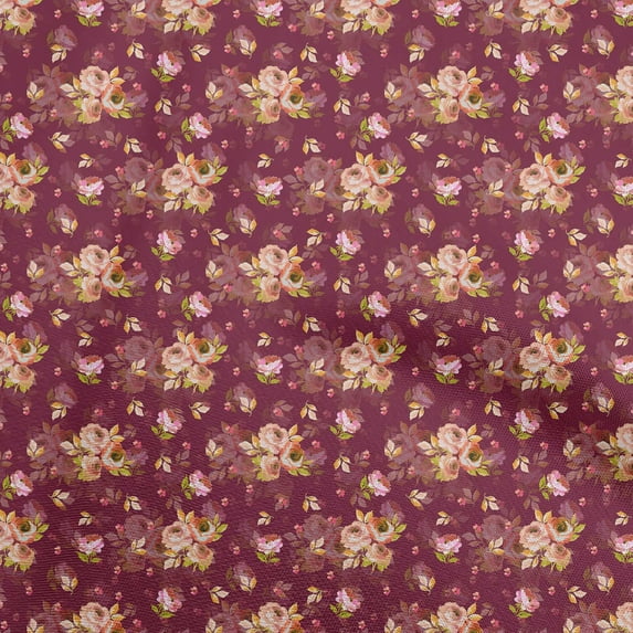 oneOone Velvet Maroon Fabric Florals Sewing Material Print Fabric By The Yard 58 Inch Wide