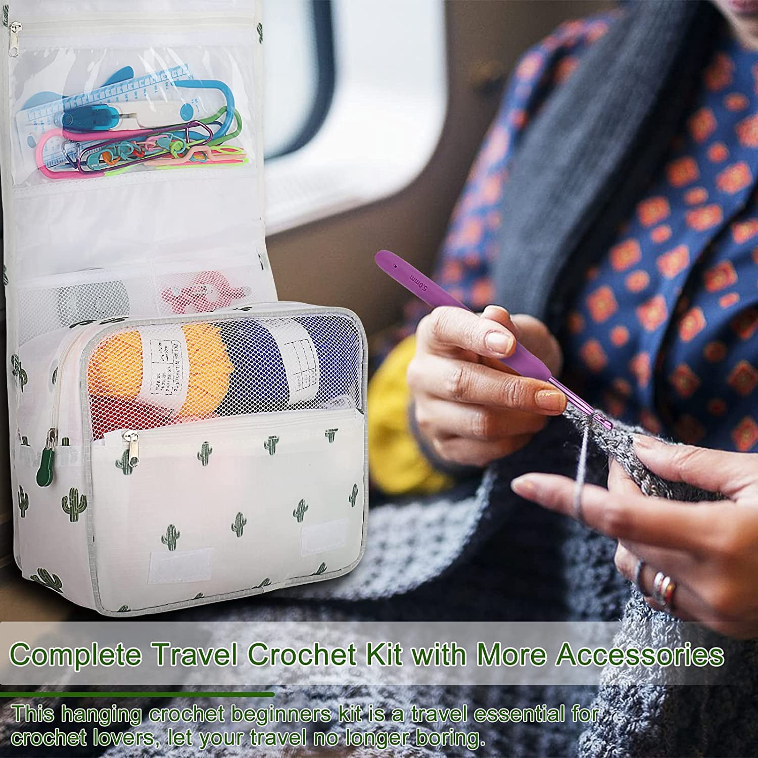 Wiher Upgraded Hanging Crochet Kit Beginners, 63PCS Crochet Hook Set with Crochet Book, Crochet Set with 8 Yarn for Crocheting, Crochet Hooks Ergonomic Soft Grip & Knitting Crochet Supplies, White