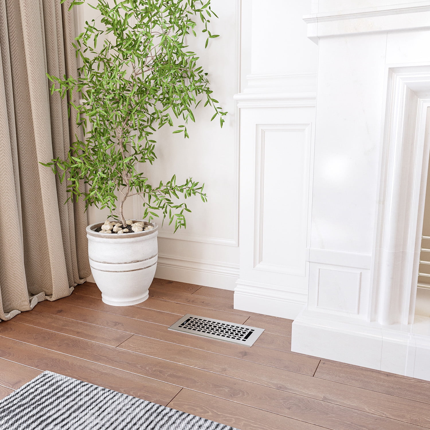 Naiture Louvered Floor Register, Honeycomb Style Stainless Steel with Damper or Lever, Duct Size 4" X 10" (Overall Size 5-1/4" X 11-5/8"), Brushed Nickel Finish