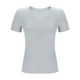 thumbnail image 5 of Delliss Women's Slim Fit Short Sleeve T-Shirt Solid Color Pullover V Neck Top Gray M, 5 of 6