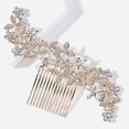 thumbnail image 2 of Nvzi-a Bridal Flower Wedding Hair Pins Crystal Pearl Hair Combs Clips Headpiece Gold Wedding Hair Accessories Jewelry with Rhinestone for Brides Bridesmaids Women (Gold), 2 of 2