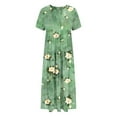 thumbnail image 5 of Horkkom Floral Dress for Women Crew Neck Short Sleeve Shirt Dresses Summer Maxi Pleated Dress with Pockets Green L, 5 of 5