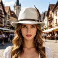 thumbnail image 4 of XIAOCHA Womens Braided‑Buckle Fedora Hat Solid Wide‑Brim Hat Outdoor Festival Hat,White, 4 of 4