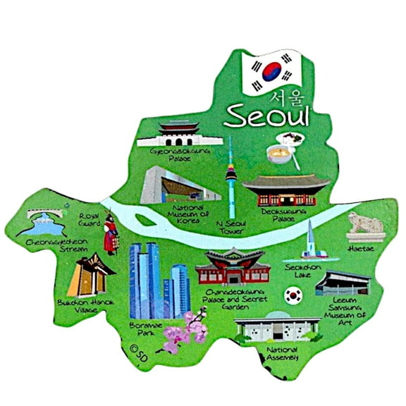 Seoul South Korea Decowood Jumbo Wood Fridge Magnet 3.75" x 3.0"