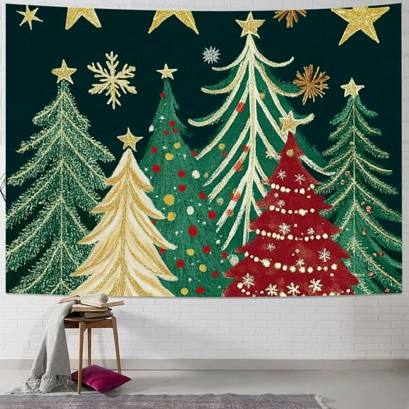 Pratyus Christmas Trees Stars Snowflakes Tapestry Wall Hanging for Dorm Decor, Short Plush, Easy to Hang, Multi-Functional, Various Sizes 40x30inch