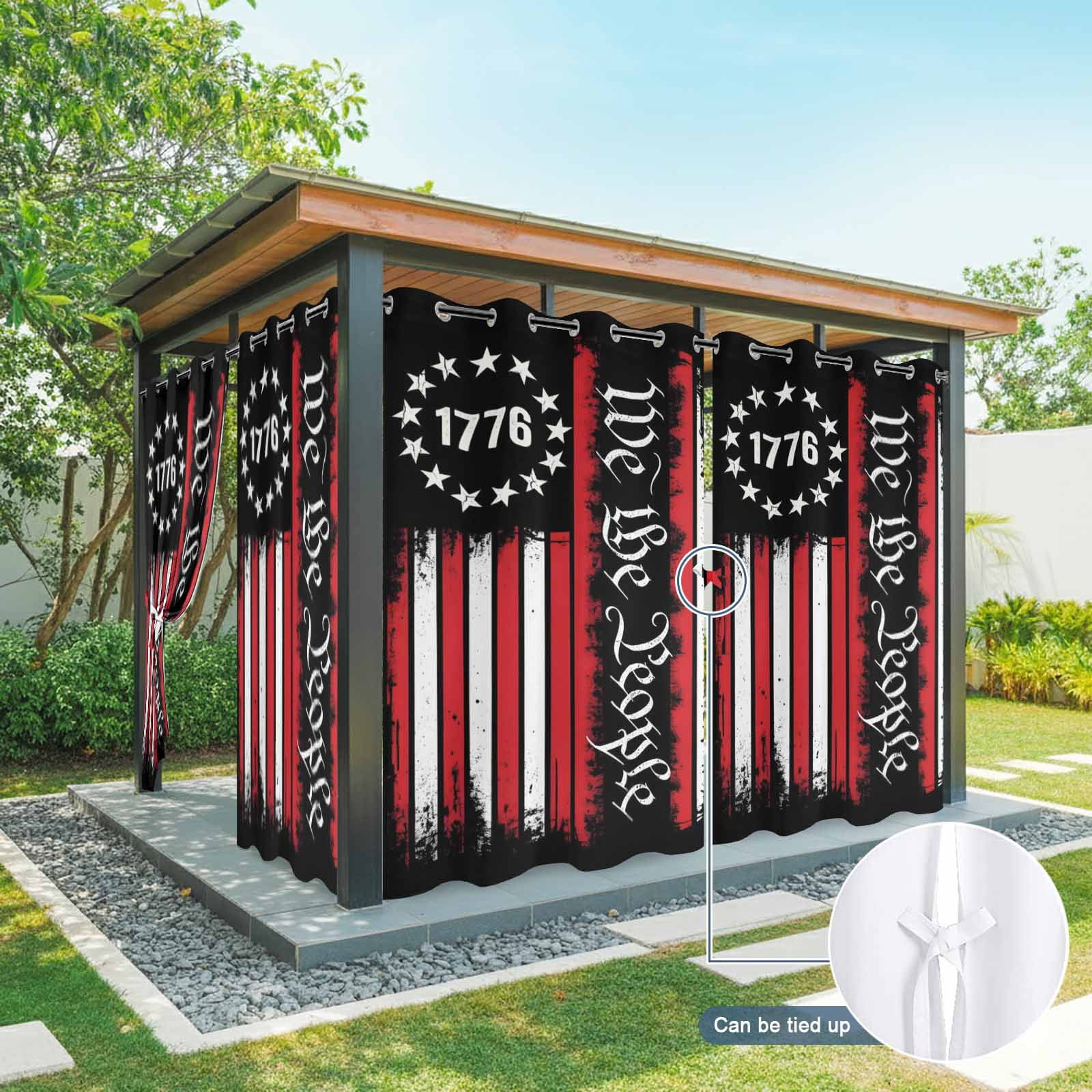 We The People Outdoor Curtains for Patio, Independence Day Rustic Red White Flag Sunshade Privacy Drapes Grommet Waterproof Outside Curtains for Porch/Cabana/Balcony 54"x 108", 1 Panel