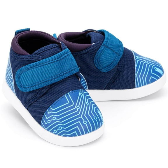 ikiki Cyber Stomp Squeakerless Toddler Shoes | Blue Circuit Board Pattern