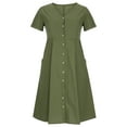 thumbnail image 4 of Moxiu Women's Summer Cotton Linen Button Down Short Sleeve Maxi Dress with Pockets Casual Loose V-Neck Empire Waist Dress 2025 Army Green,S, 4 of 9