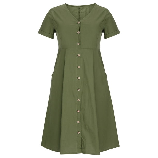 HOMBOM Shift Dress for Women Short Sleeve Army Green Casual Dresses for  Women Solid V-Neck Plus Size Dresses for Wedding M - Walmart Business  Supplies