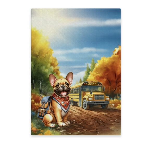 Goodbye Summer French Bulldog Hello Fall Time for School Vertical Matte Canvas Poster Dog Lover Gifts Wall Art Home Decor - 02014