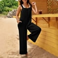 thumbnail image 4 of FAIWAD Rompers for Women Casual Knit Sleeveless Wide Leg Long Pants Overalls Summer Loose Jumpsuit with Pockets, 4 of 6