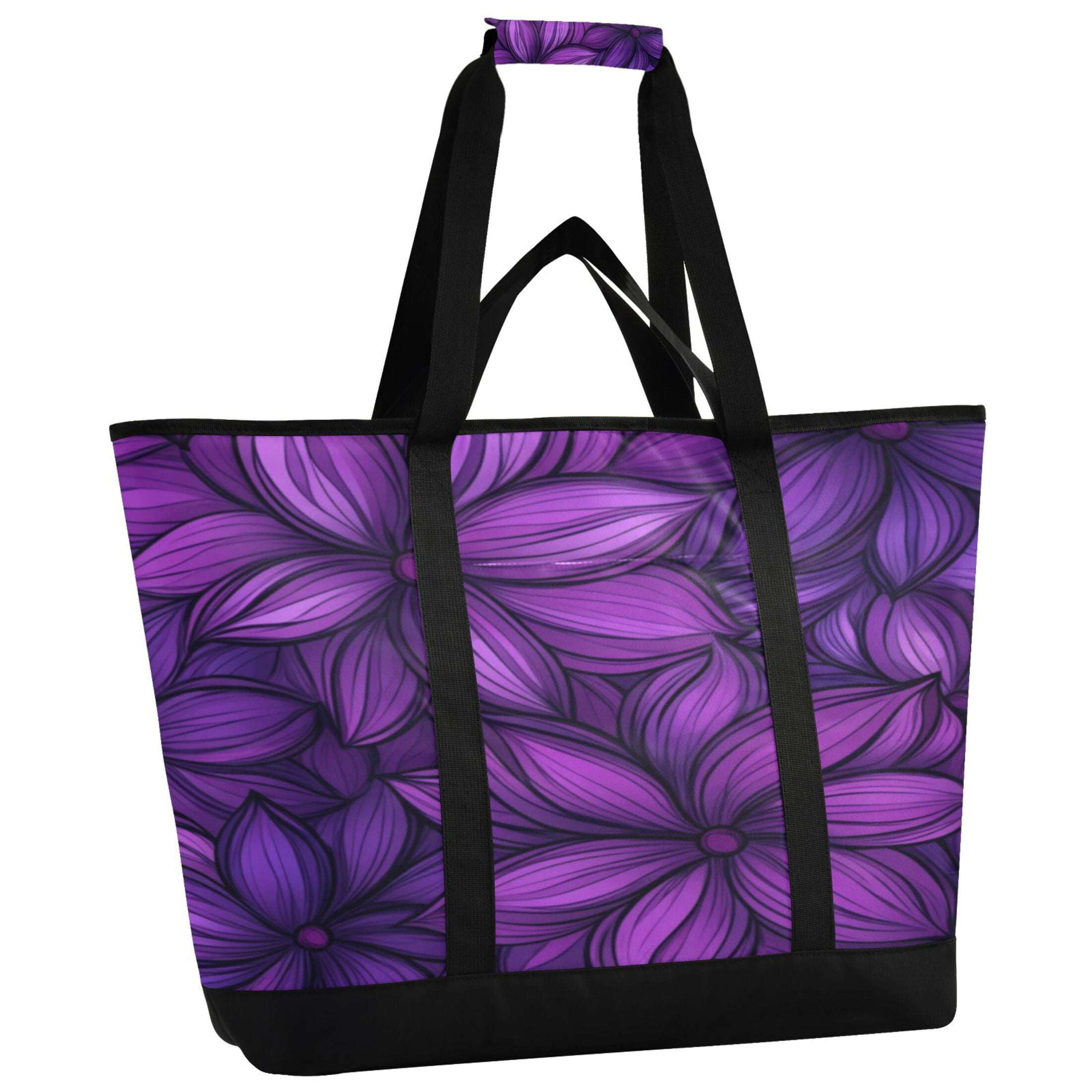 Large Hand-held Ice Pack Picnic Bag Insulation and Refrigeration Suitable for Shopping Picnics and Camping Large Purple Flower Pattern
