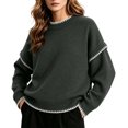 thumbnail image 3 of Tqcoqu Sweaters for Women Crewneck Long Sleeve Contrast Cable Knit Tops, Solid Loose Fit Casual Pullover Sweaters, Oversized Stitching Fall Clothes Outfits, 3 of 6