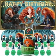 Brave Princess Party Supplies Decor Decorations Birthday Plates for Kids Tableware Balloons Cake Topper Fans