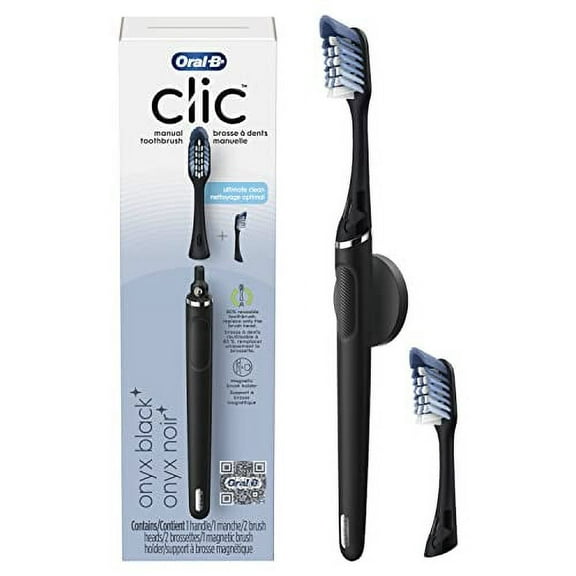 Oral-B Clic Toothbrush, Matte Black, with 1 Bonus Replacement Brush Head and Magnetic Toothbrush Holder