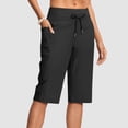 thumbnail image 2 of iHPH7 Women's Pedal Pushers Capri Pants Drawstring Waist with Pockets Side Slits Loose Fit Lightweight Casual Summer Cropped Pants Comfortable Elastic Pull-on Everyday Beach Active Wear Black XL, 2 of 8