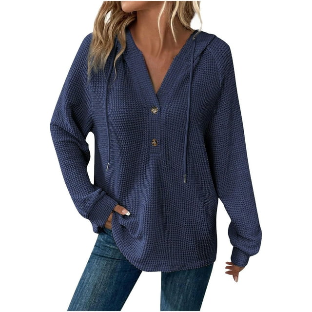 Women's Hooded Sweatshirt, Casual Long Sleeve Pullover, Front Button Closure With Adjustable Drawstring, Soft Polyester Fabric, For Casual Wear