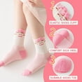 thumbnail image 3 of Girls Cotton Thin Mesh Crew Socks, Kids Floral Flower Cute Summer Socks, 5 Pairs, 3~12Years, 3 of 7