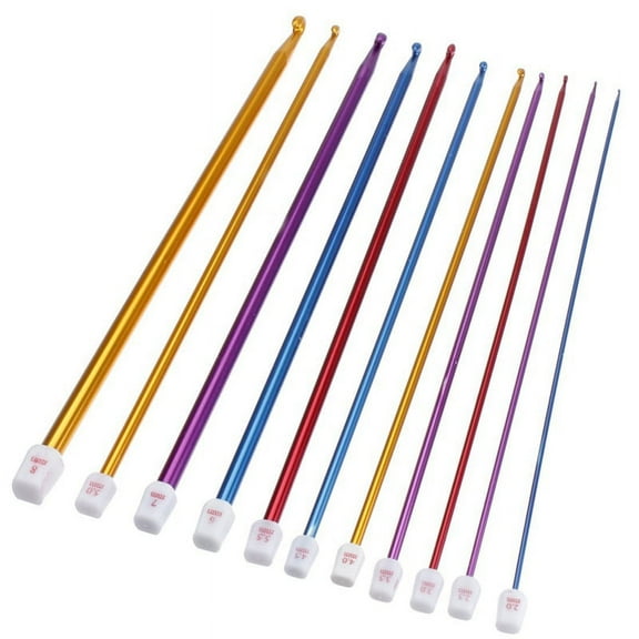 11pcs 10.6" Multicolour Aluminum TUNISIAN AFGHAN Crochet Hook Knit Needles Set 2-8mm