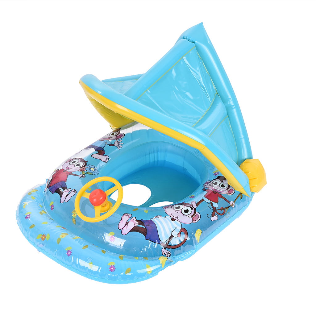 Swimming Ring Inflatable Baby Float Sunshade Swimming Boat Seat With Sun Canopy 