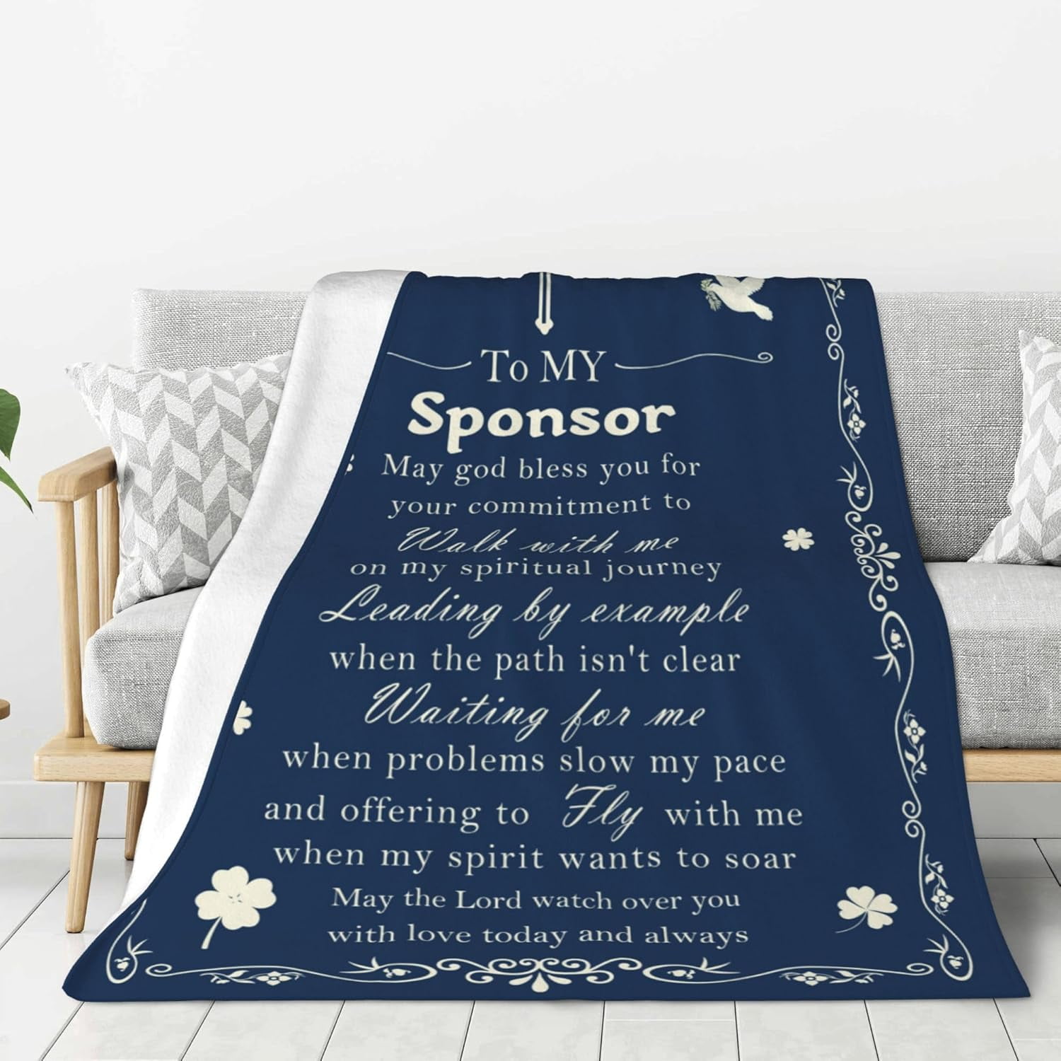 Confirmation Sponsor Gifts for Women/Men, Christian Religious Thank You Gifts for Confirmation Sponsor Gift Blanket with Blessing and Appreciation Words, Dark Blue Catholic Blanket