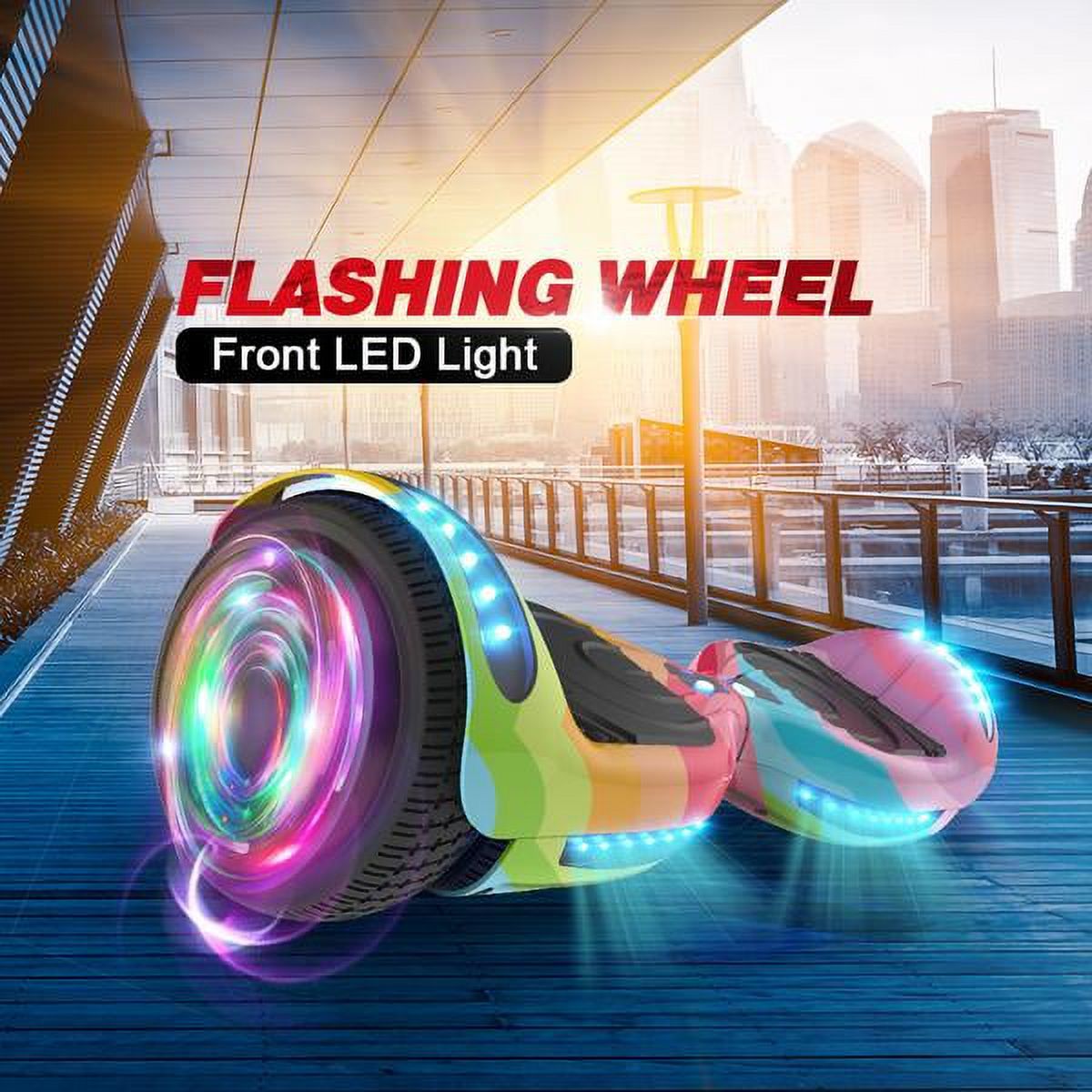 Flash Wheel Hoverboard 6.5" Bluetooth Speaker with LED Light Self Balancing Wheel Electric Scooter, Rainbow Wave - image 4 of 8