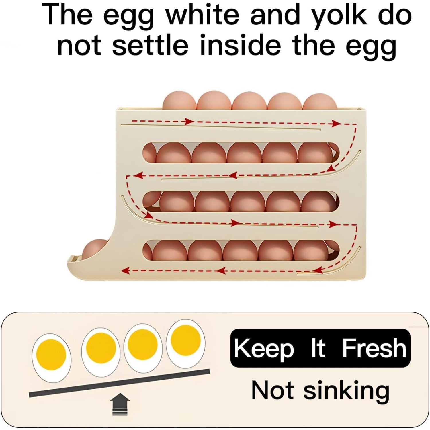 Egg Dispenser Automatic Rolling Egg Tray Organizer, Space Saving Refrigerator Egg Roller, Holds 28 Eggs Simultaneously，Works in The Refrigerator,Kitchen,Cabinets,and Dining Table (Grey)